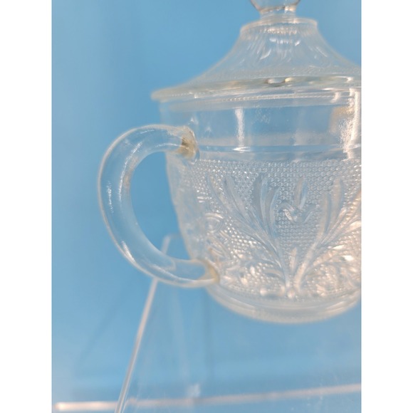 Vtg Depression Glass Anchor Hocking Oval Serving Dish + Sugar Bowl Floral - VG - Picture 13 of 16